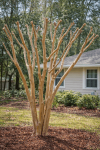 Crape myrtle showing proper pruning structure before spring growth 