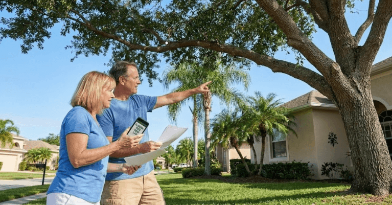 Homeowners discussing tree trimming laws in Florida