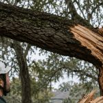 ISA Certified Arborist examining a wind‑damaged oak in Jacksonville FL