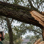 ISA Certified Arborist examining a wind‑damaged oak in Jacksonville FL